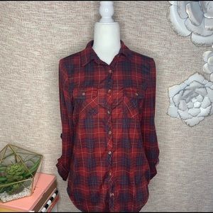 [passport] Printed Plaid Button Down Shirt